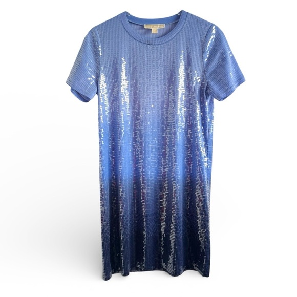 MICHAEL MICHAEL KORS SEQUIN GRECIAN BLUE OMBRÉ DRESS SZ M NWOT - Picture 2 of 11
